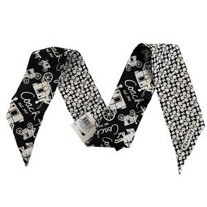 Coach Monogram C Horse Carriage Silk Skinny Scarf Black White Bag Accessory NEW
